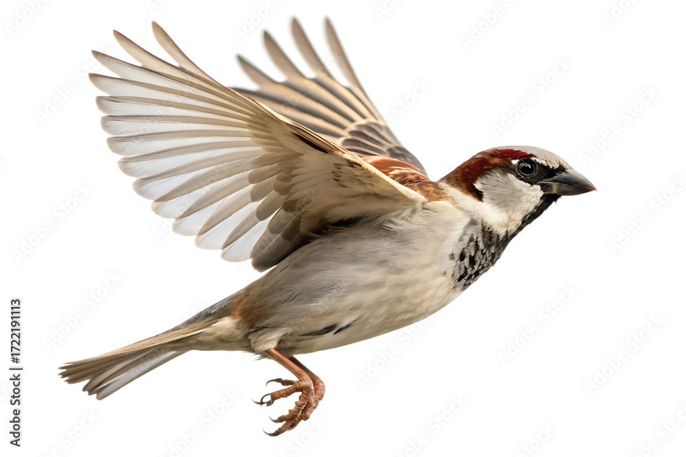 Obraz premium Flying Sparrow isolated on AI Generated by PNG