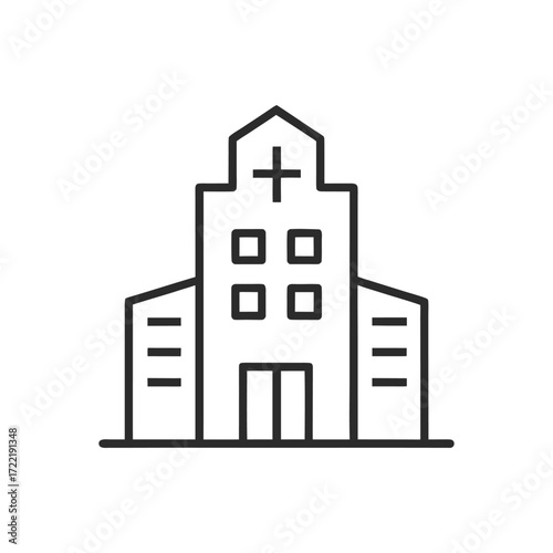 Continuous line drawing of a modern hospital building