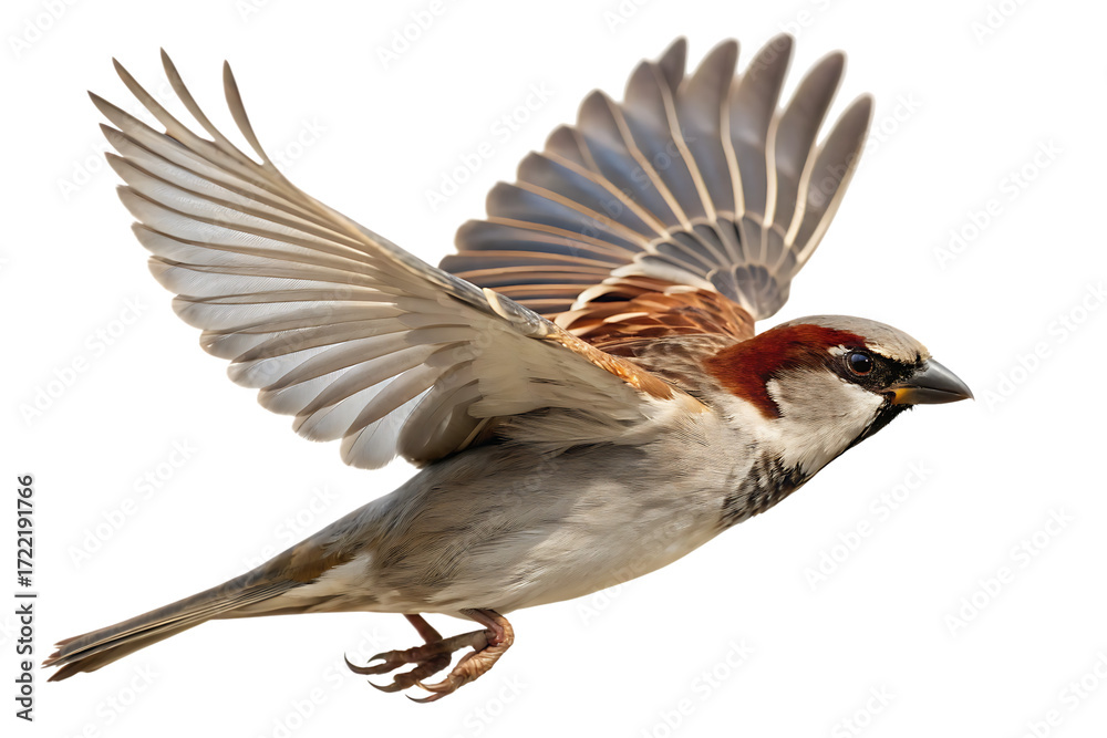 Fototapeta premium Flying Sparrow isolated on AI Generated by PNG