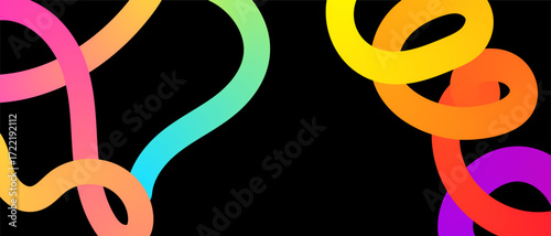 Set of vector graphic background elements. Abstract shapes with smooth wavy lines, bright colors and gradient transitions on a black background.