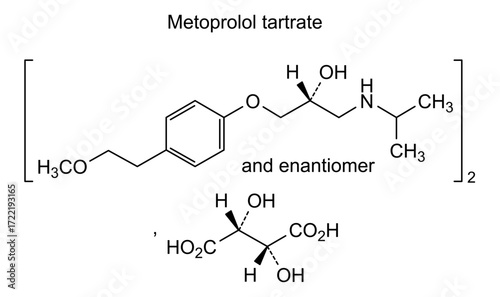 Chemical structure of metoprolol tartrate, drug substance