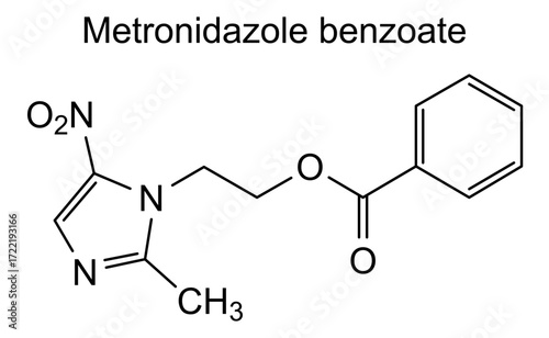 Chemical structure of metronidazole benzoate, drug substance
