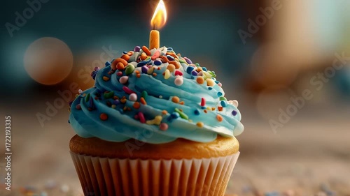 Birthday Cupcake with Lit Candle