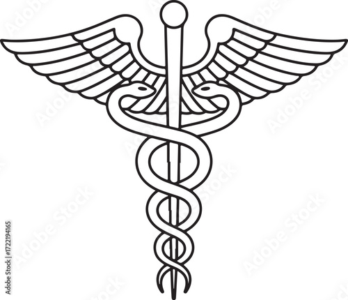 Classic caduceus symbol of medicine and healing with wings and snakes