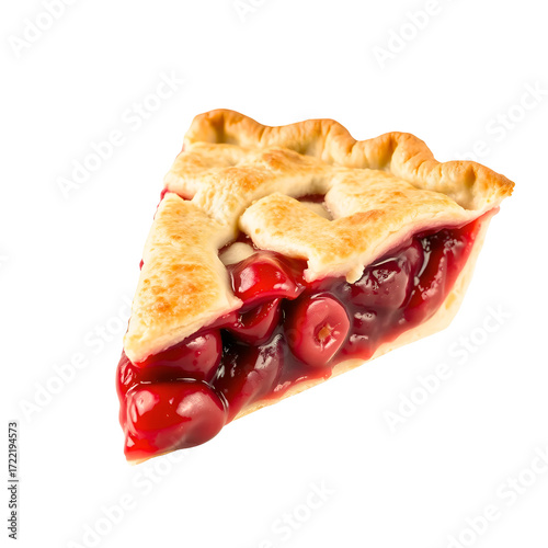 delicious slice of cherry pie with lattice crust isolated