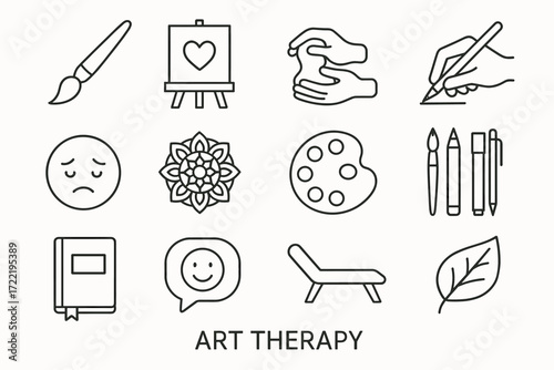 Art therapy icons: creative tools for emotional healing and expression