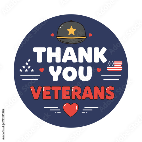 Thank you veterans graphic with military hat and patriotic colors  