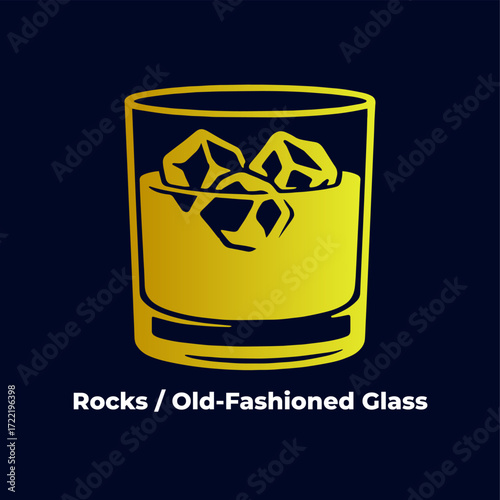 Rocks glass old fashion glass filled with liquor and ice cubes 