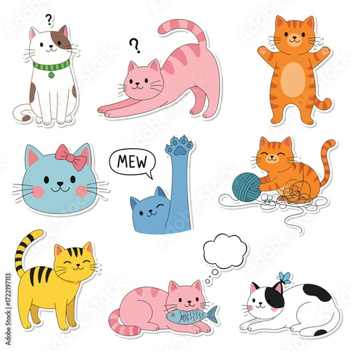 Playful Cat Character Stickers