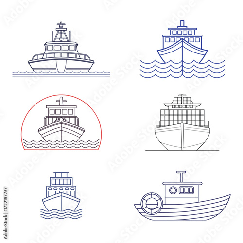 Vector illustration of a nautical sailing ship or cruise liner on the ocean for travel and transport design