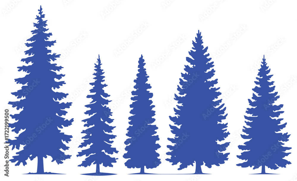 Obraz premium A Row of Blue Pine Tree Silhouettes of Varying Heights