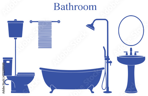 Bathroom Fixtures: Toilet, Bathtub, Shower, Sink, Mirror, and Towel Rack