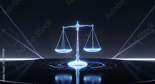 Digital Scales of Justice Glowing in Dark Setting