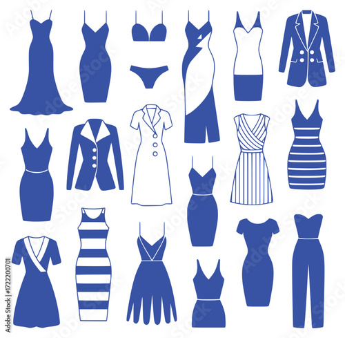 Collection of Blue and White Women's Fashion Outfits