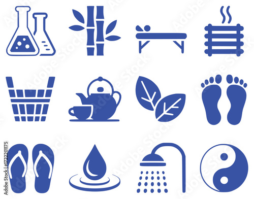 Collection of Blue Icons Representing Wellness and Spa Services