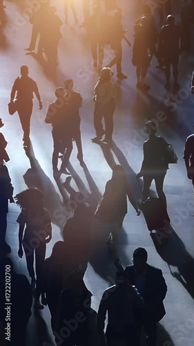 Crowd Silhouettes in Motion Under Soft Ambient Light, Creating a Unique Vibe and Energy