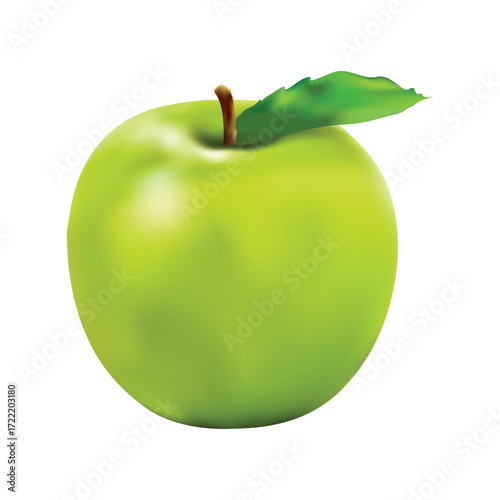 Fresh Green Apple with Leaf Isolated on White Background