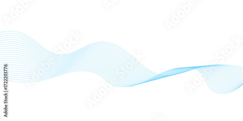 Abstract colorful blue lines on a white background. Blending gradient colors. Digital frequency track equalizer. Line art. Vector illustration.	