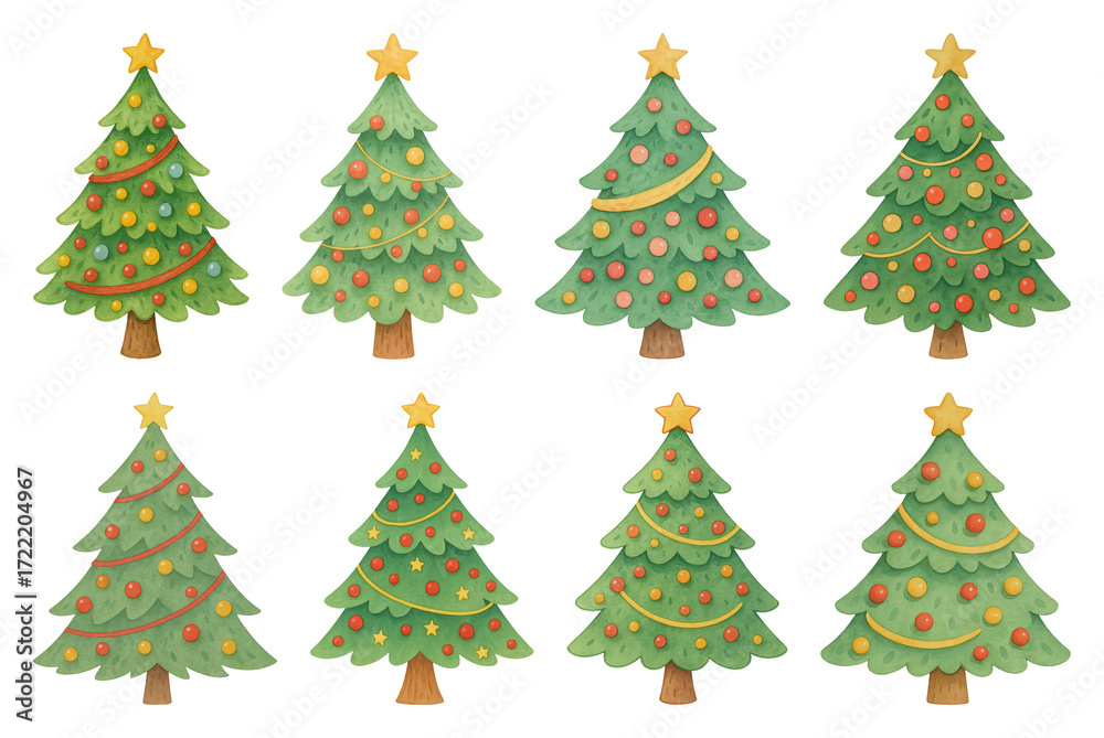 Obraz premium PNG Festive Christmas tree illustrations collection, element set on transparent background