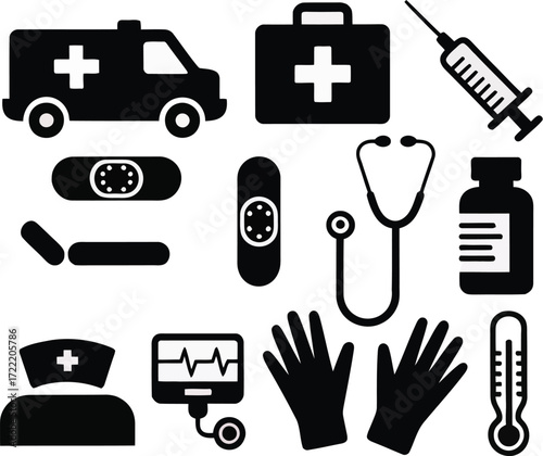 Healthcare & Medical Icon Pack, Emergency & First Aid Symbols, Minimalist Vector Design for Clinics, Hospitals, Doctor Tools, Trusted Quality Medical Graphics