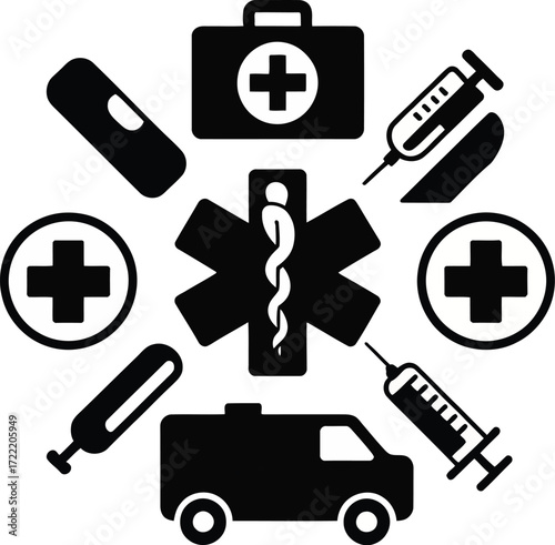 Minimalist Medical Icons Set, Healthcare & Emergency Symbols, High-Quality Vector Graphics for Doctors, Hospitals, Clinics, First Aid, Digital Health, Trustworthy Design