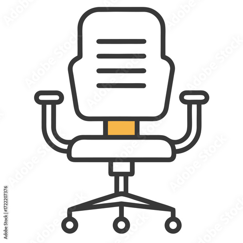 Modern office chair icon with wheels and armrests.