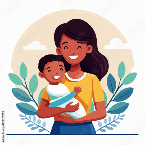 Happy mother lovingly holding her baby.