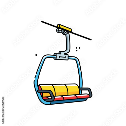 Colorful TwoSeater Chairlift with Yellow and Red Cushions.