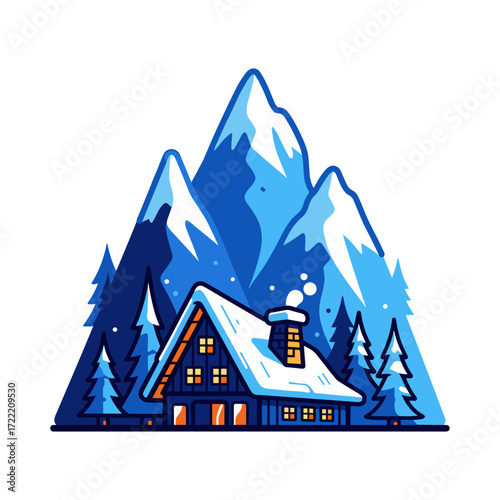 Cozy SnowCovered Mountain Cabin with Illuminated Windows.