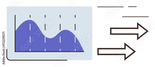 Bar and curve graph with statistical indicators paired with direction arrows. Ideal for data analytics, growth, business strategy, progress, forecasting, efficiency, and technology themes. A simple