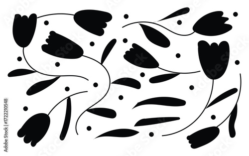 Minimalist black floral silhouettes on white background