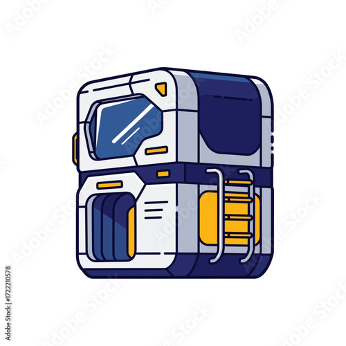 Futuristic TwoStory Module with Ladder and Blue Accents Isolated.