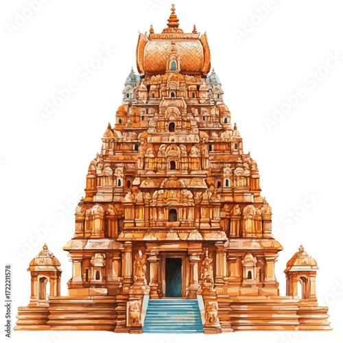Indian Temple Festival, watercolor clipart vector, isolated on a white background.