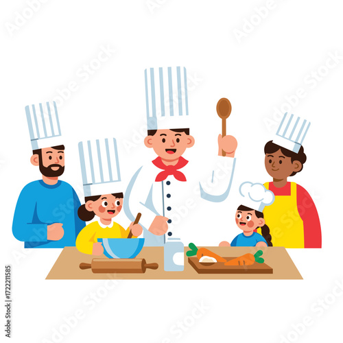 Family Cooking Class in Chef Hats.