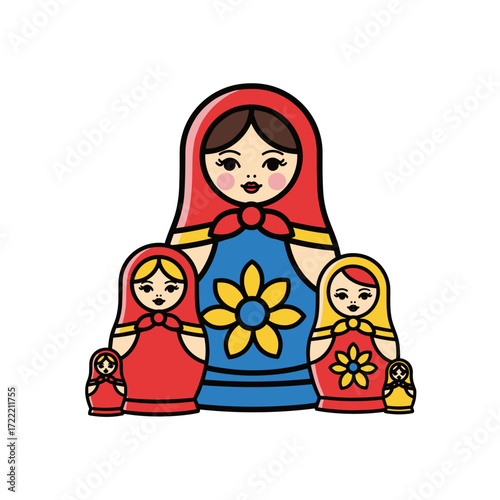 Colorful Nested Matryoshka Dolls Traditional Russian Nesting Dolls with Floral Designs.