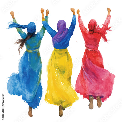 Indian Spring Celebration, watercolor illustration vector, isolated on a white background.