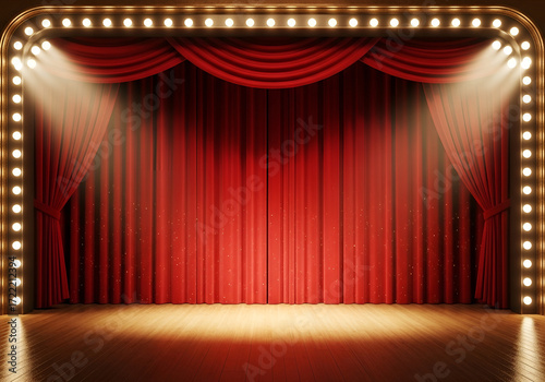 Elegant red curtain stage spotlight presentation podium for product display and events