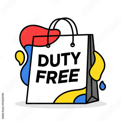 Duty Free Shopping Bag with Colorful Abstract Shapes Illustration.