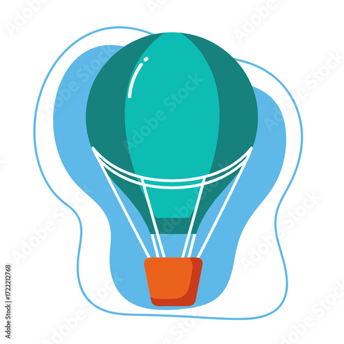 Teal and Orange Hot Air Balloon with White Ropes.