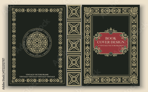 Vector. A luxurious vintage-style book cover with gold ornamentation and a vibrant red accent. The baroque design is perfect for classic editions and retro projects.