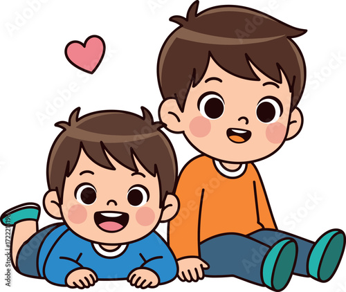 Cartoon children playing together with love and joy, happy siblings bonding, friendship and affection in colorful vector illustration design