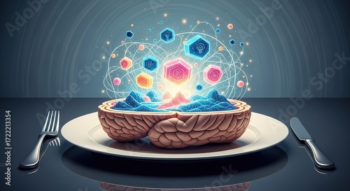 Creative brain food concept for innovation representing ideas and thoughts, a delicious mental feast for the intellect and insightful thinking