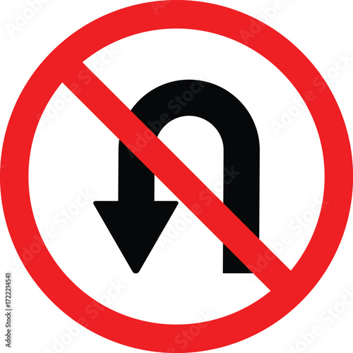 No U-turn prohibition road sign with red circle symbol for traffic safety.