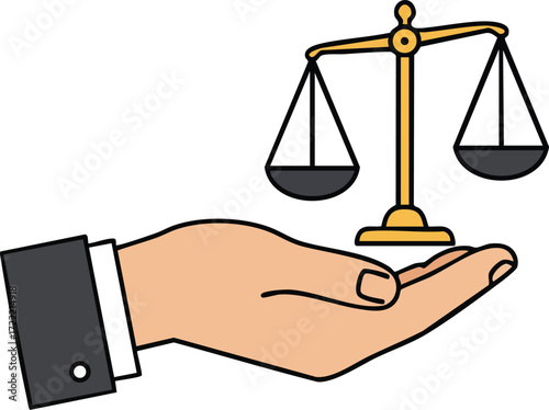 Hand Holding Golden Balance Scale Symbolizing Justice and Fairness in Legal Concepts Vector Illustration 