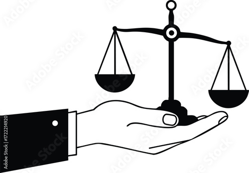 Hand Holding Balanced Scales Symbolizing Justice and Fairness in Legal Concepts Vector Illustration 