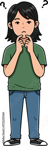 Confused young person standing with questioning expression in casual clothing vector illustration 