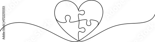 Heart shaped jigsaw puzzle abstract continuous line drawing line art