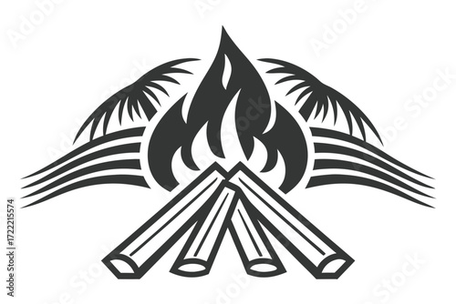 Minimalist Bonfire of Campfire with Palm Tree Accents
