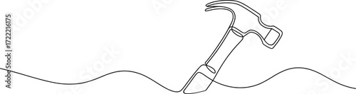 Minimalist black line drawing of a claw hammer tool line art