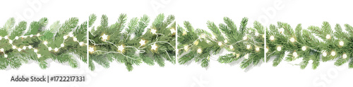 Christmas Garland Vector Set — Festive Evergreen Pine Branch Border with Glowing String Lights